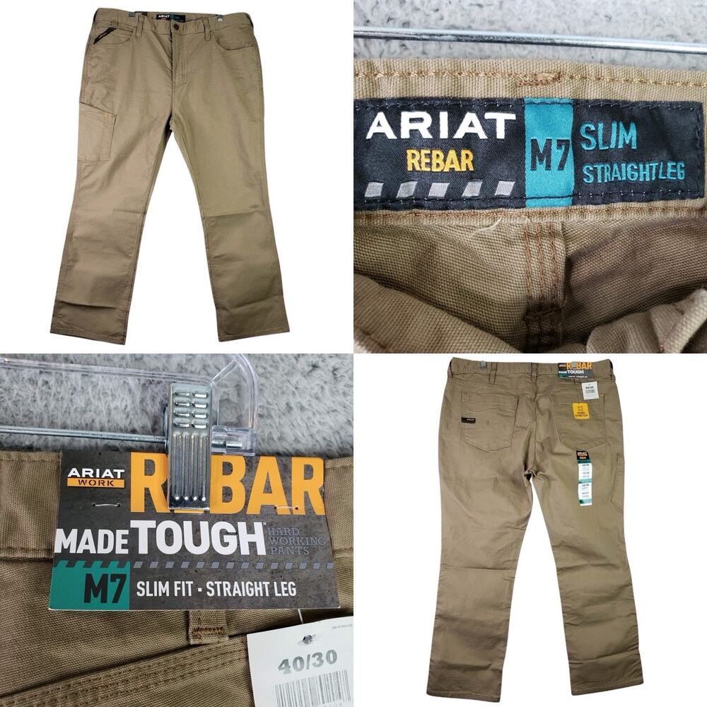 Ariat Rebar Cargo Pants M7 Slim Straight Leg Tan 40X30 Cotton Canvas Work New